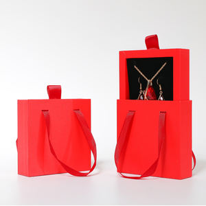 Custom Luxury Hot Stamping Golden Printed Sliding Drawer Paper Jewelry <b>Box</b> Recycled Materials Sponge Lining Ribbon Handle - Product Image 4