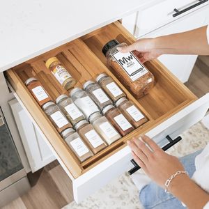 Wooden <b>Drawer</b> Organizer With Divided Compartments For Spice Bottles Cabinet Pull Out <b>Storage</b> <b>Box</b> - Product Image 1