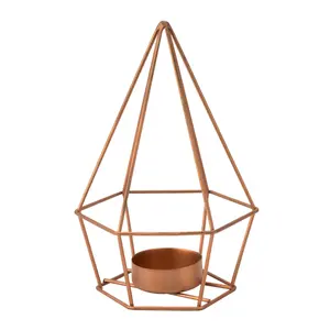 Home Decoration Metal Wire Rose Gold Lantern Geometric Votive Tealight Candle Holders