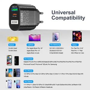 Chargeur GaN 65W Chargeur Rapide Type C PD Chargeurs Rapide US <span class=keywords><strong>EU</strong></span> UK AU Coréen Spécification Fiches Adaptateur pour iPhone Samsung - Product Image 2