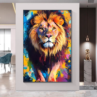 Tableau en cristal moderne Le Roi Lion avec couronne, impression HD de luxe dorée, animal noir et blanc, décoration artistique pour la maison