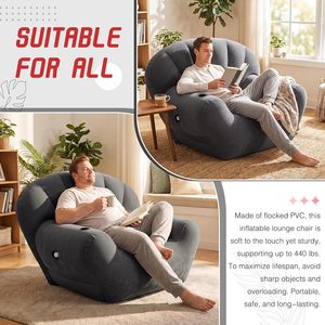 Inflatable Couch, Flocked Surface Blow up Chair Folding Portable Flocking Inflatable <b>Air</b> <b>Sofa</b> Lazy <b>Sofa</b> for Living Room Learning - Product Image 5