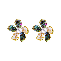Boucles d'oreilles en coquille d'ormeau naturelle, style rétro, fleur à cinq pétales en nacre, pour femme, élégantes