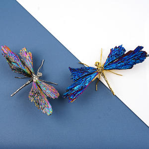 Hot-selling, natural black tourmaline plated crystal dragonfly, electroplated blue feather <b>ornament</b> crystal handicraft wholesale - Product Image 1