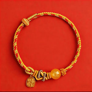 Pulsera de Cuentas Rojas Pequeñas con Cuerda Tejida Unisex, Estilo Viento Nacional, Ágata de Montaña Putuo, <span class=keywords><strong>Cinco</strong></span> Caminos de la Riqueza, Año del Caballo 2026 - Product Image 6