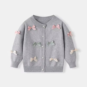 Cárdigan Largo de Lana y Algodón con Lazo Tejido para Niñas, Bebés Recién Nacidos, Cierre de Botones, Moda Navideña, Otoño Invierno - Product Image 1