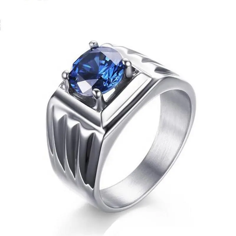 Quality 925 Sterling Silver Round Shape Blue Sapphire Fashion Ring For Men