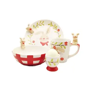 fine ceramic tableware set food standard porcelain kids dinnerware rabbit plates dishes cup and bowl dinner sets for children