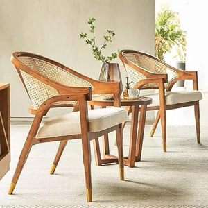 Fauteuil en rotin et bois massif pour salon, chambre, salle à manger, mobilier de maison, finition marron, siège d'appoint confortable - Product Image 2