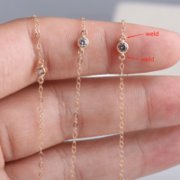 Chaîne Câble Or Rempli 14K 1,5 MM avec Perles Décoratives et Bélières Rondes 4 MM en Zircon, pour Collier, Bracelet et Fabrication de Bijoux DIY