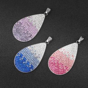 Pendentif goutte d'eau exquis en acier inoxydable avec strass colorés et zircon, pierre principale entièrement sertie de diamants, pour les chrétiens - Product Image 2