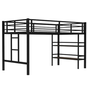 Letto a soppalco basso in metallo per bambini con ripiani contenitore, letto a soppalco robusto per ragazzi e ragazze, salvaspazio, nero - Product Image 2