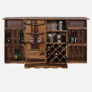 Durable Sheesham Wood <b>Bar</b> Cabinet Provincial Teak Finish Solid Hardwood <b>Bar</b> Furniture with <b>Shelves</b> for Home Living Room - Product Image 4
