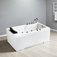 Baignoire de massage autoportante en acrylique, moderne, blanche, petite, rectangulaire, 12 jets, écologique, durable, pour usage intérieur et extérieur