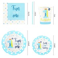Ensemble d'assiettes et de serviettes pour le 1er anniversaire Lot de 24 décorations pour le premier anniversaire pour les garçons Assiettes en papier jetables avec un an d'anniversaire