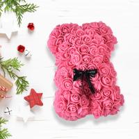 Ours en Roses Artificielles PE “Do It Yourself” de 25 cm avec Boîte, Idéal pour la Saint-Valentin, les Femmes, les Amies, les Épouses et la Fête des Mères