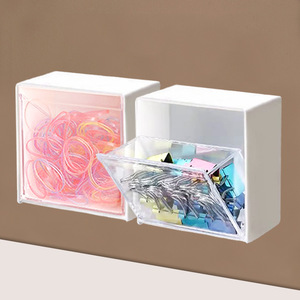 Boîte de rangement pour cotons-tiges sans perçage, boîte de rangement murale pour tampons démaquillants, attaches pour cheveux et élastiques, design créatif - Product Image 3