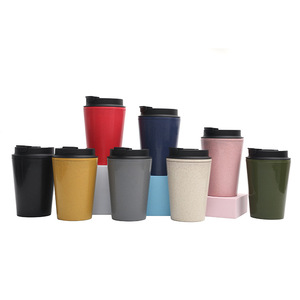 Wheat Straw Coffee Cup Mini Portable <b>Double</b> <b>Wall</b> Travel <b>Mug</b> Solid Color Set Three Piece - Product Image 2