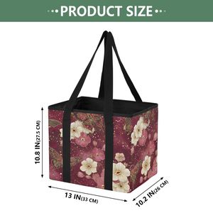 Cesta de Compras Plegable de Nylon Mediana con Logotipo Personalizado de Flores, Bajo MOQ, Organizador de Coche, Caja de Almacenamiento Plegable para Playa, Bolso de Compras con Asa - Product Image 2