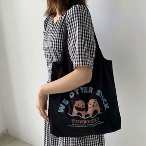 Sac fourre-tout en toile biologique réutilisable de style japonais pour étudiants, avec imprimé de dessin animé mignon, idéal pour le shopping en gros - Product Image 4