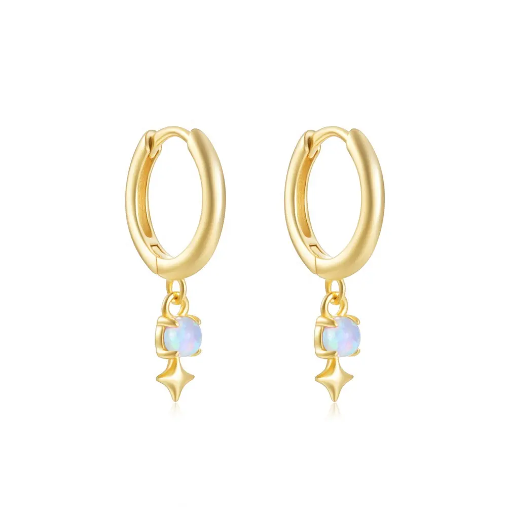 925 Sterling Silver Gold Plated Jewellery Fashion Jewelry Cute Opal Little Star Hoop Earrings for Girls