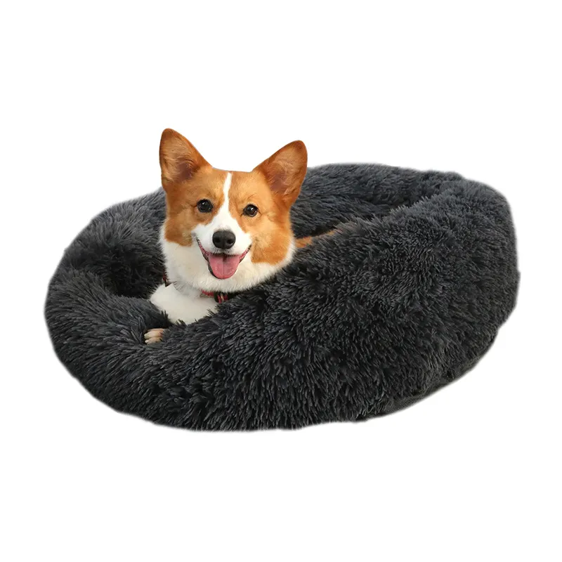 2023 Confortável Lavável Macio Donut Pet Dog Cat Cama Para Grande Cão Quente Rodada Personalizado Calmante Fluffy Plush Pet Dog Bed