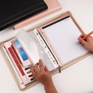 Cross-Border for Hot-Selling A4 PU Leather Zipper <b>Binder</b> with <b>Ring</b> <b>Binder</b> Pockets & Pen Loops for Business Document Storage - Product Image 4