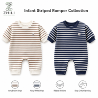 Vêtements pour bébé printemps-automne 2025 : Nouvelle combinaison décontractée rayée à manches longues pour nouveau-nés, idéale pour les sorties