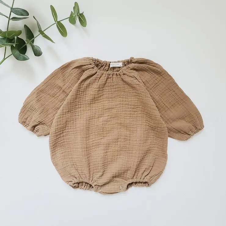 Natural Bebê Musselina Algodão Bolha Romper Baggy Recém-nascido Infantil Vestuário