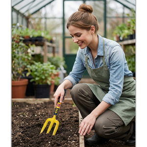 JAYA MATA JM168 15in Garden Cultivator Fork 3 Teeth Steel Hand <b>Tool</b> with PVC Grip for Soil Turning <b>Weeding</b> and Yard Care - Product Image 1