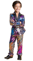 Costume de scène pour garçons, enfants, orné de paillettes, en polyester, tenue de danse, ensemble veste et pantalon formel