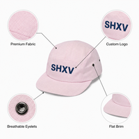 Casquettes de camping 5 panneaux en sergé de coton rose pastel crème, non structurées, avec œillets métalliques, pour l'extérieur et le skate