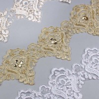 Accessoires de vêtements en gros, matériel de couture, tissu pour robe de mariée, garniture, broderie blanche dorée, literie, nappe, dentelle textile