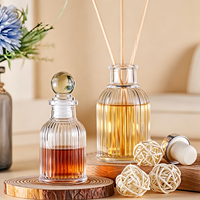 Flacon diffuseur d'huiles essentielles en verre à rayures verticales, style romain de luxe, vide, 40 ml, 100 ml, 150 ml, 200 ml, 500 ml, avec bouchon en liège