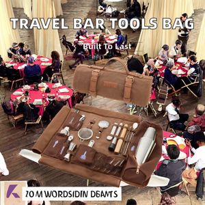 Luxury Waxed Canvas Travel Bar Tools <b>Bag</b> 17 Kit Bartending Mobile <b>Roller</b> <b>Bag</b> Strap - Product Image 2
