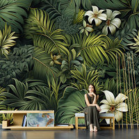 Wallpaper 3D Pita Sutra Matte Anti-statis Tahan Air Perekat Sendiri Motif Latar Belakang Tanaman Hijau Hutan Hujan Tropis