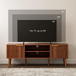 Nu-דקו טלוויזיה לעמוד בסלון באמצע המאה המודרני מרכז הבידור אגוז טלוויזיה קונסולת נלווה ארונות הדלת פתוחים מדפים - Product Image 5