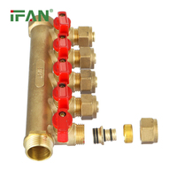 Collecteur de chauffage au sol en laiton IFAN, prix usine, collecteur d'eau PEX 2 voies, 3 voies, 4 voies en laiton