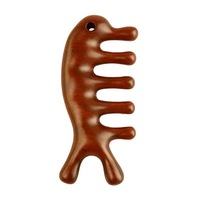 Masseur de cuir chevelu en bois pur fait main avec logo personnalisé, cinq dents, pour les méridiens, Gua Sha, haute fréquence
