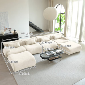 Corner Modular Cloud Couch Luxury Set 5 Piece Grey Corduroy Fabric Modular Modern Sectional With Chaise - Product Image 3
