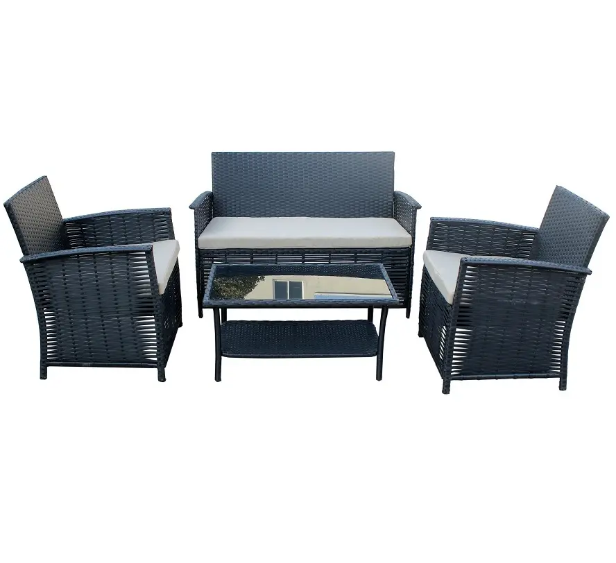 4 Stück Poly Rattan Balkon/Gartenmöbel Lounge Sofa Set mit Kissen