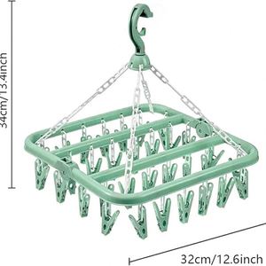 Séchoir à linge pliable à 32 pinces pour vêtements d'enfants et d'adultes, étendoir en plastique coupe-vent pour chaussettes et sous-vêtements, cintre pour vêtements d'enfants - Product Image 2