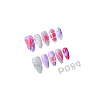 Ongles à presser personnalisables de luxe en acrylique, design 3D, forme amande, couverture complète, 10 pièces, 100 % faits à la main, faux ongles de haute qualité