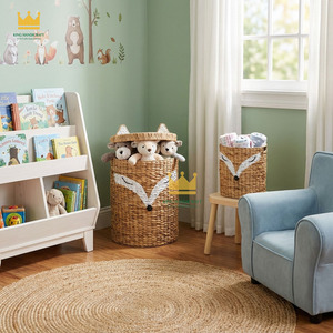 Handwoven Cartoon Fox Rattan Storage Basket Round Toy Organizer for Kids Bedroom Plant Fiber Decorative <b>Bin</b> from Vietnam - Product Image 4