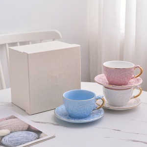 European Relief Flower Eco-Friendly Bone China Cup and Plate <b>Set</b> Modern Luxury Design for Afternoon <b>Tea</b> and Business <b>Gifts</b> - Product Image 2