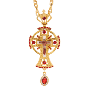 Grande Collana con Pendente a Croce Ortodossa in Lega di Zinco Placcata Oro, Stile Vintage, Gioiello Religioso Cristiano da Donna, Regalo KB - Product Image 1