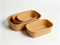 Bol alimentaire rectangulaire en papier kraft avec couvercle, impression de logo personnalisée, biodégradable, écologique, récipient à salade jetable pour le camping
