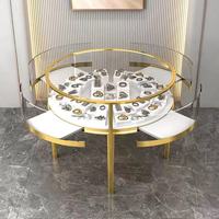 RZ Maßgefertigte Glas-Schmuckvitrine Schmuck-Inselvitrine mit LED-Beleuchtung Hölzerne Schmuckladen-Ausstellungsvitrine