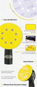 Disques de ponçage anti-colmatage dorés avec support auto-agrippant en oxyde d'aluminium pour <span class=keywords><strong>carrosserie</strong></span> automobile et rénovation de meubles - Product Image 5