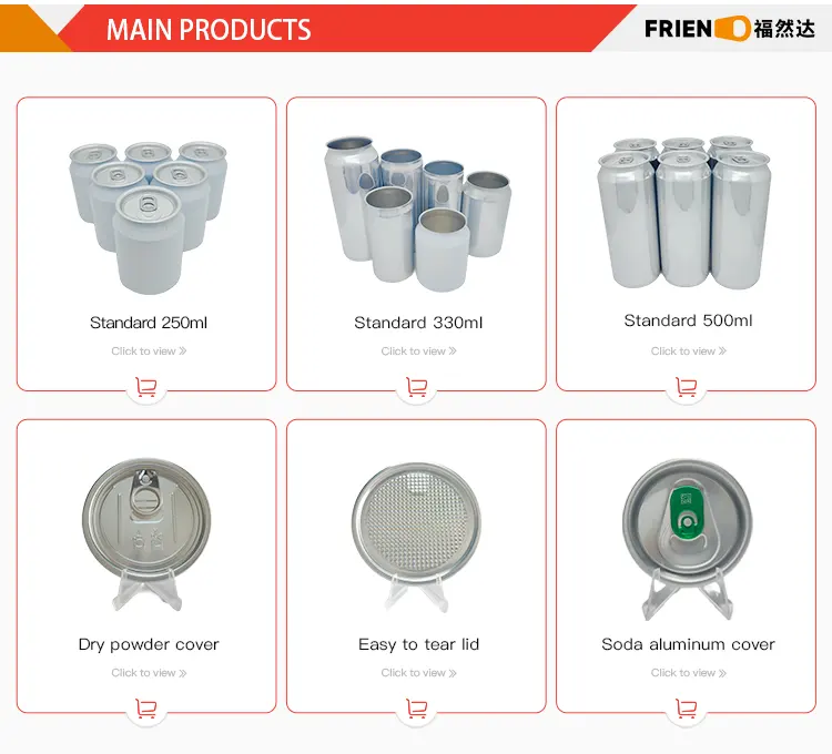 FRD รีไซเคิลเครื่องดื่มเครื่องดื่มเครื่องดื่มน้ําผลไม้กาแฟชาน้ําเบียร์โซดาอลูมิเนียมกระป๋องโลหะ